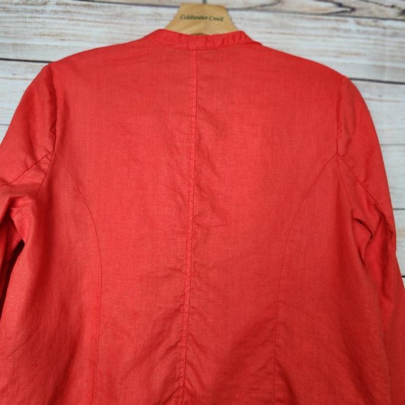 Tahari Womens S 100% Linen Open Front Career Casual Blazer Pockets Redish Orange - Picture 11 of 15